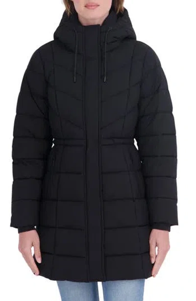 Sebby Stretch 3/4 Anorak Puffer Jacket In Black
