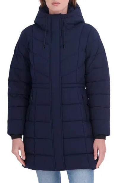 Sebby Stretch 3/4 Anorak Puffer Jacket In Navy