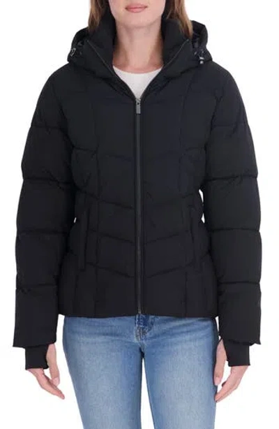 Sebby Stretch Short Puffer Jacket In Black