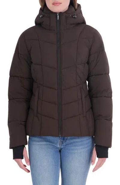 Sebby Stretch Short Puffer Jacket In Brown