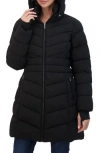 Sebby Water Resistant Hooded Long Puffer Jacket In Black