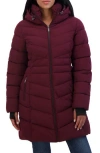 Sebby Water Resistant Hooded Long Puffer Jacket In Burgundy