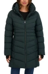 Sebby Water Resistant Hooded Long Puffer Jacket In Green