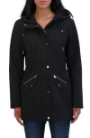 Sebby Water Resistant Hooded Softshell Coat In Black