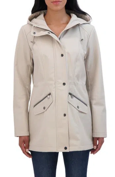 Sebby Water Resistant Hooded Softshell Coat In Stone