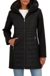 Sebby Water Resistant Mixed Media Softshell Coat In Black
