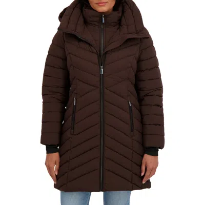 Sebby Water Resistant Stretch Chevron Quilted Jacket With Bib In Brown