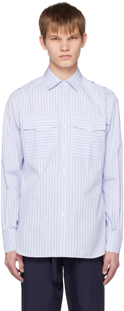 Sébline Blue Safari Shirt In Light Fil-a-fil Stri