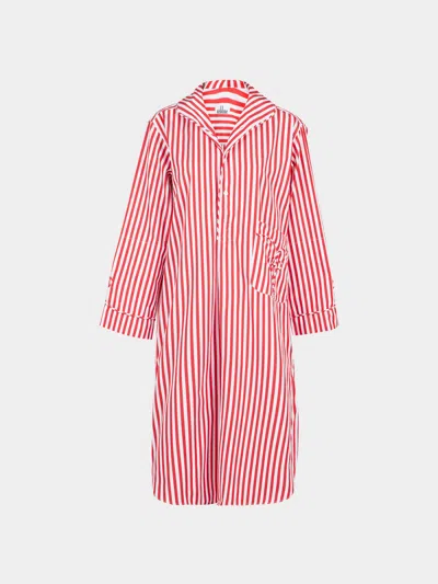 Sébline Frogging Hand-embroidered Cotton Pyjama Shirt Dress Size: S Sebline Abask Luxury Gift In Red