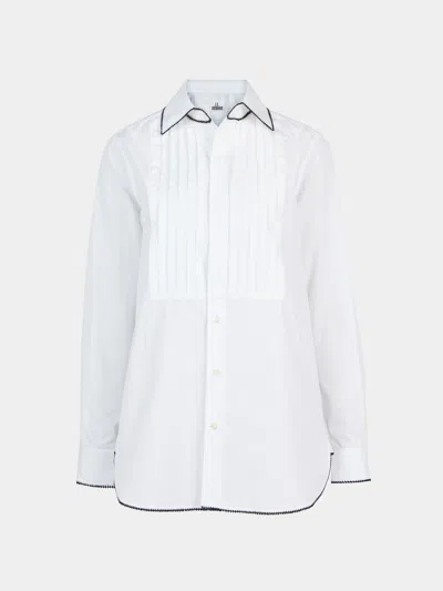 Sébline Hand-embroidered Cotton Long Smoking Shirt Size: L Sebline Abask Luxury Gift In White