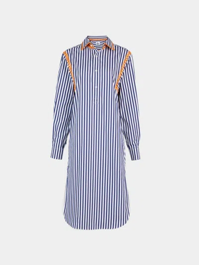 Sébline Marocaine Hand-embroidered Cotton Chemise Dressing Gown Size: L Sebline Abask Luxury Gift In Blue