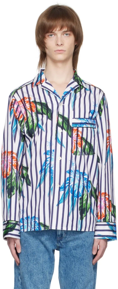 Sébline Multicolor Hawaii Shirt In Navy Hibiscus