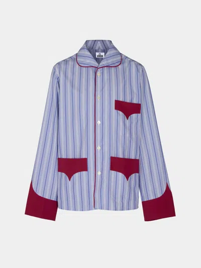 Sébline Officer's Piccadilly Stripe Cotton Shirt Size: M/l In Blue