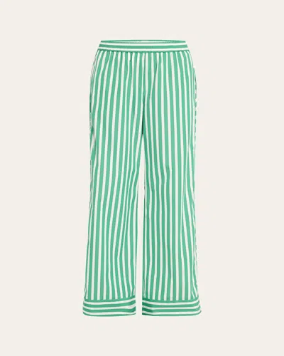 Sébline Striped Wide Leg Pajama Trousers In Green