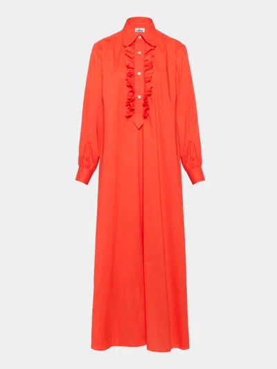 Sébline Women's Ruffle Cotton Shirt Dress Size: M In Red