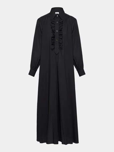 Sébline Women's Ruffle Cotton Shirt Dress Size: S In Black