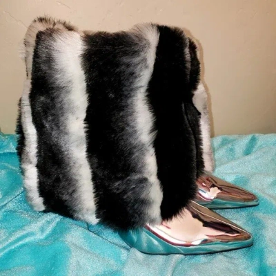 Pre-owned Sebrina Love Bridals / Sebrina Love Custom Order Faux Chinchilla Fur Metallic Silver Bridal Wedding Ankle Booties In Silver, Black, White, Gray