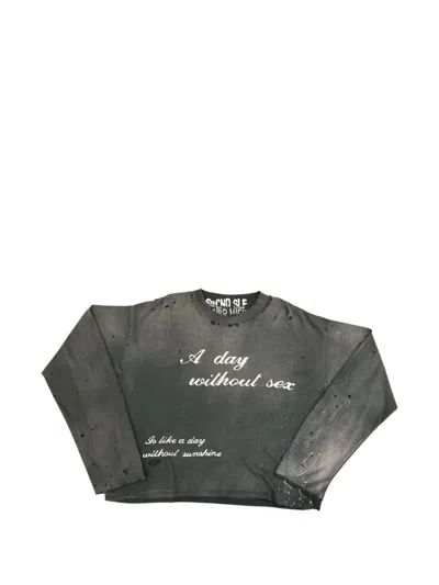 Secnd Slf Distressed Slogan-print T-shirt In Gray