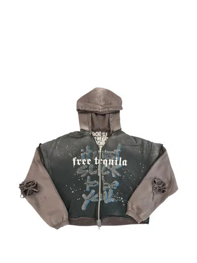 Secnd Slf Free Tequila Distressed Slogan-print Hoodie In Multi