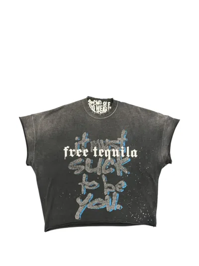 Secnd Slf Free Tequila Slogan-print Sleeveless T-shirt In Gray