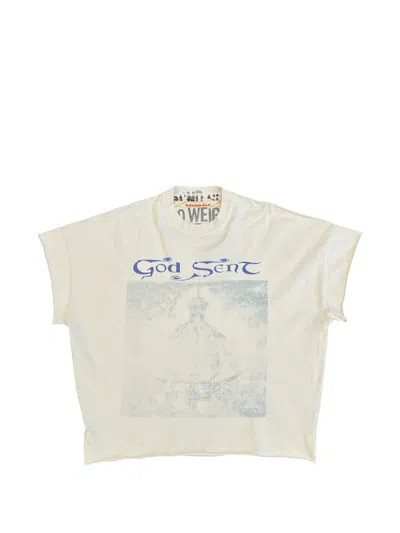Secnd Slf God Sent Graphic-print Cap-sleeve T-shirt In Neutral