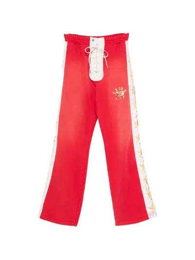 Secnd Slf Lace-up Star-print Cotton Track Pants In Red