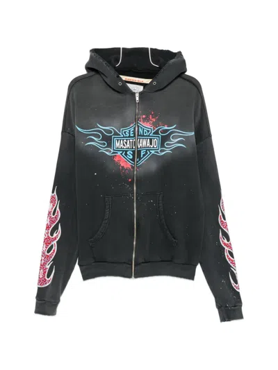 Secnd Slf Masato Kawajo Firestorm Zip-up Cotton Hoodie In Black