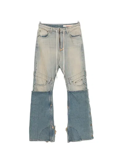 SECND SLF PATCHWORK-PANEL FRAYED JEANS