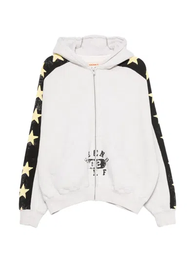 Secnd Slf Star-print Zip-up Hoodie In White