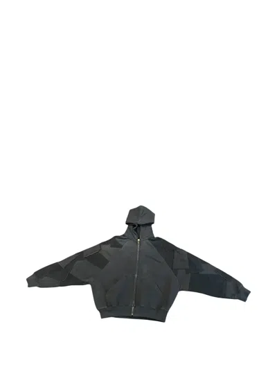 Secnd Slf Tetris Zip-up Patchwork Hoodie In Black
