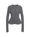 Second Female Ribbed Knit Cardigan With Button-down Closure And Peplum Hem In Gray