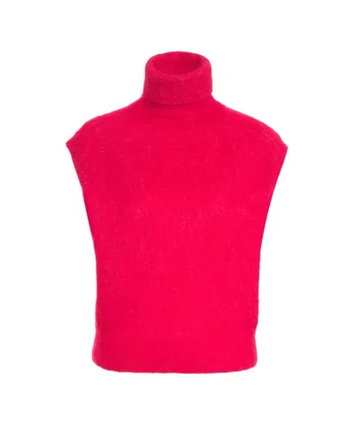 Second Female Sleeveless Knit Gilet With High Collar In Red