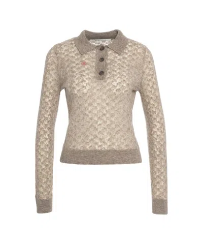 Second Female Textured Knit Polo Sweater With Classic Collar And Button Detail In Multi