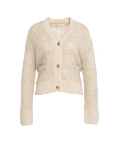 Second Female V-neck Cardigan With Textured Ribbed Cuffs And Buttons In White