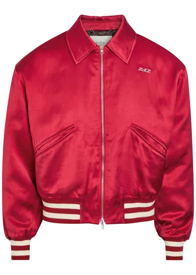 Second / Layer Second Layer Aces Embroidered Satin Bomber Jacket In Red