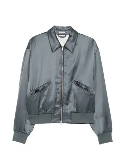 Second / Layer Aces Satin Bomber Jacket In Gray