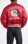 Second / Layer Second Layer Aces Embroidered Satin Bomber Jacket In Red