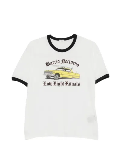 Second / Layer Barrio Nocturno Graphic-print Ringer T-shirt In White