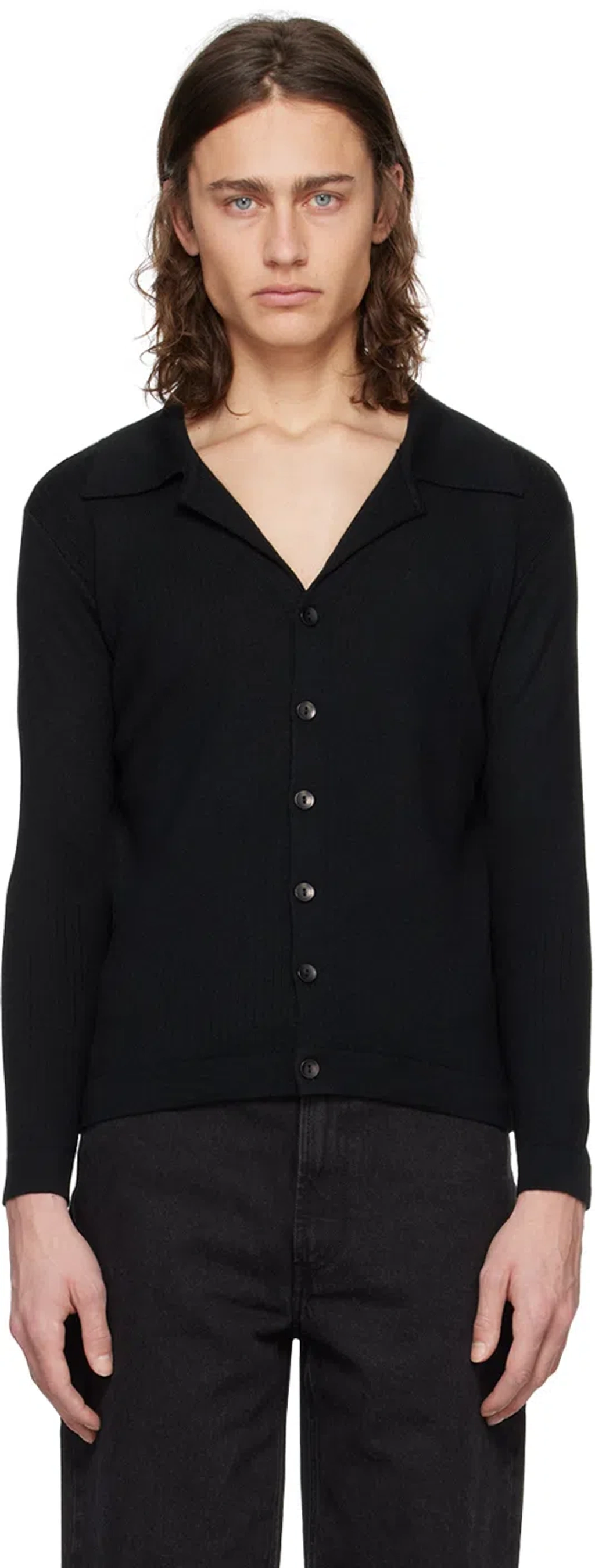 Second / Layer Black Dropped Shoulder Cardigan In Black/white