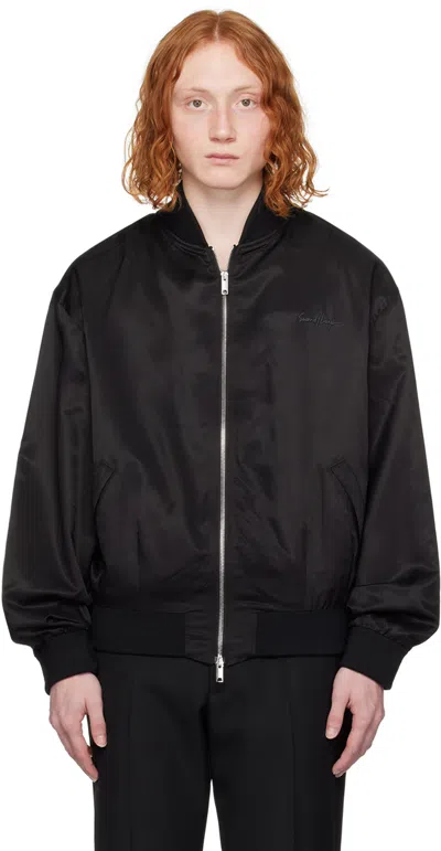 Second / Layer Black Silky Bomber Jacket In Black/slime