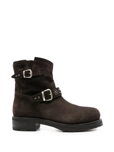 Second / Layer Buckled Studded Boots In Brown