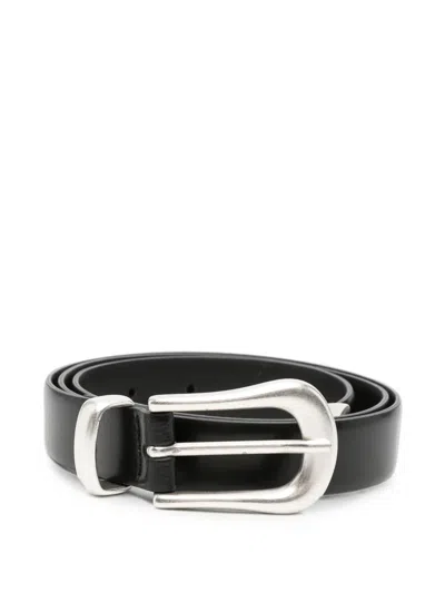 Second / Layer Buckle-fastening Leather Belt In Black