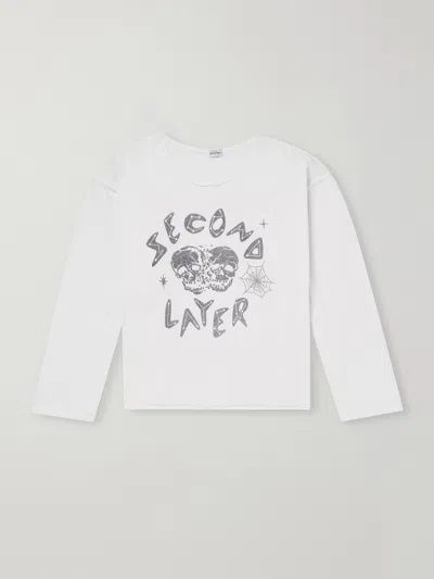 Second / Layer Distressed Printed Cotton-jersey T-shirt In White