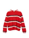 Second / Layer Distressed Striped Cardigan In Red