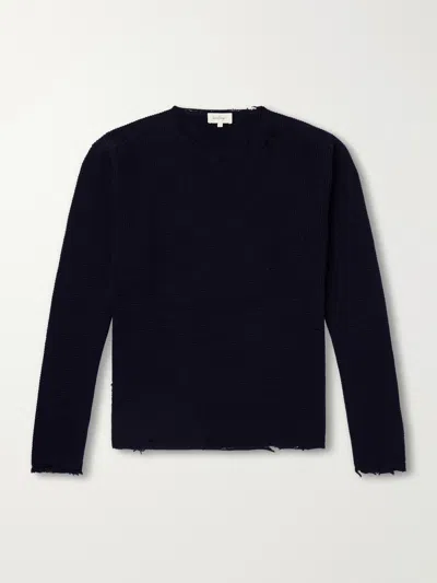 Second / Layer Distressed Waffle-knit Wool And Cashmere-blend Sweater In Blue