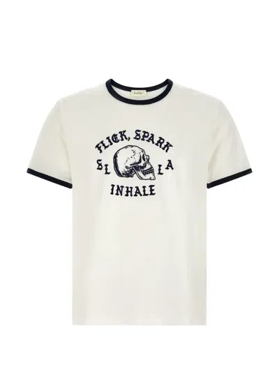 Second / Layer Flick, Spark, Inhale Ringer Skull-print Ringer T-shirt In White