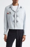 Second / Layer Second Layer Flora Embroidered Houndstooth Virgin Wool Shirt Jacket In Blue