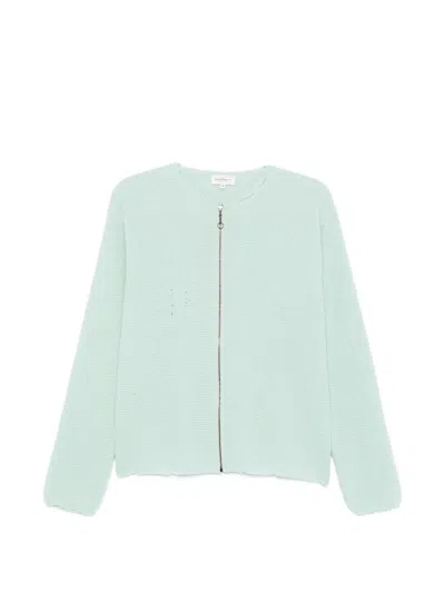 Second / Layer Friends Distressed Waffle-knit Cardigan In Blue