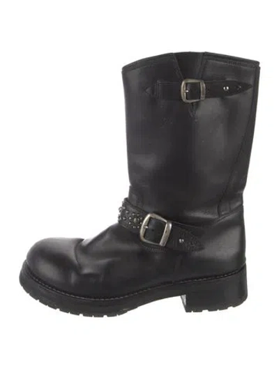 Pre-owned Second / Layer Leather Moto Boots In Black
