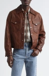 Second / Layer Second Layer Leather Trucker Jacket In Brown
